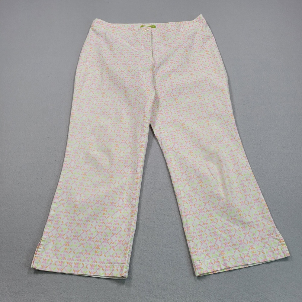 Sigrid Olsen Women Floral Crop Pants Size 12 Pink Orange Green Geometric Print